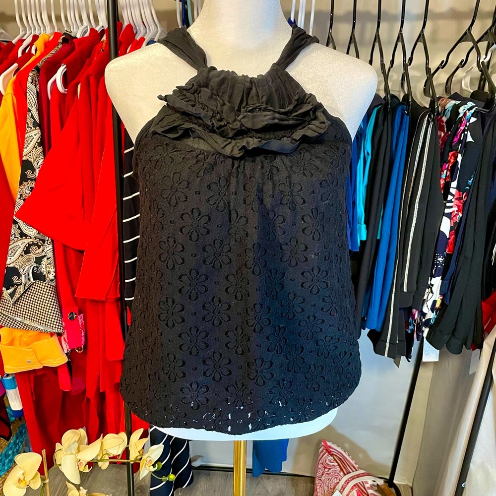 Black Eyelet Tank Top - Ella Moss - size M
